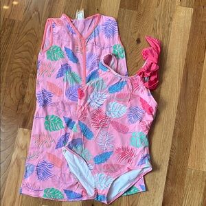 The Beaufort Bonnet Company Pink Tropical Kids Swim Set